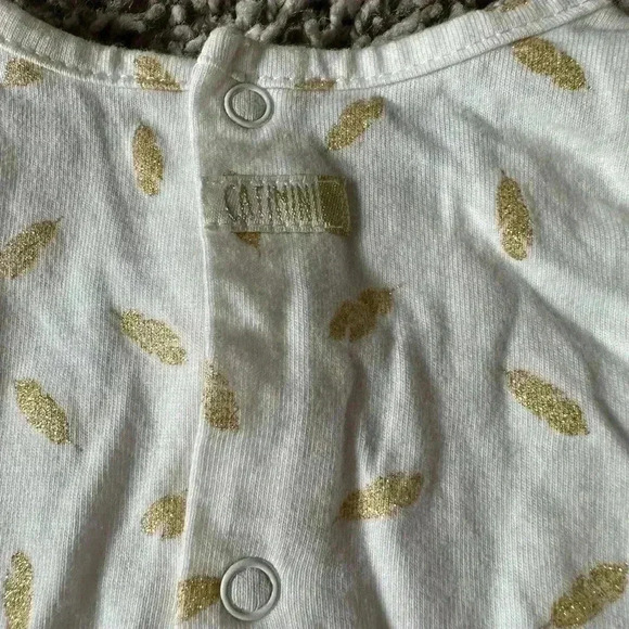 Catamini Gold Metallic Leaves LS White Drop Waist Dress - Picture 3 of 5